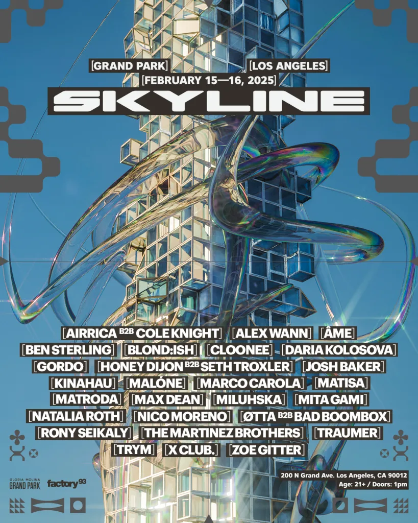 kyline Los Angeles 2025 lineup featuring Cloonee, Honey Dijon, and The Martinez Brothers at Gloria Molina Grand Park.