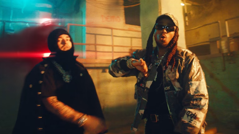 Yeat and Quavo performing in a haunted house setting for “5BRAZY” music video.