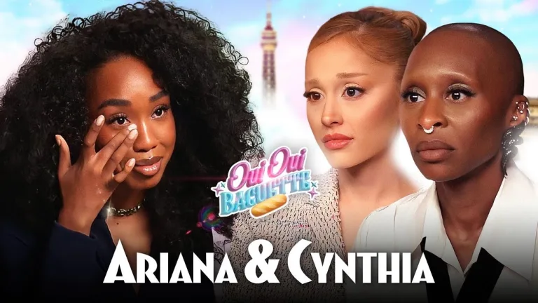 Ariana Grande and Cynthia Erivo during a candid interview about body image and public perception.