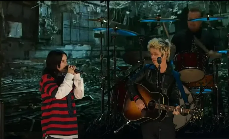 Green Day and Billie Eilish perform together at Fire Aid concert in Los Angeles.