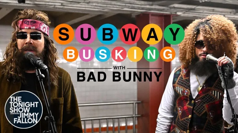 Bad Bunny busking in NYC subway with Jimmy Fallon