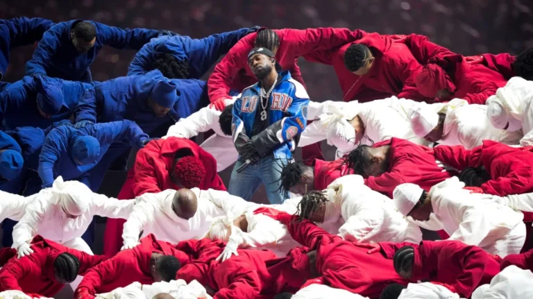 Kendrick Lamar performing at Super Bowl LIX halftime show