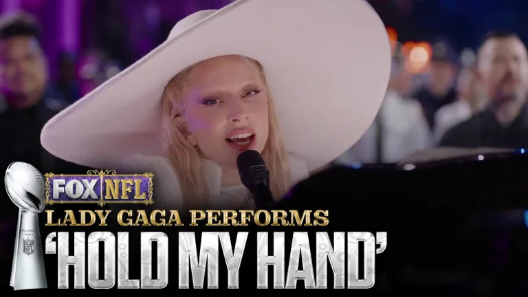 Lady Gaga performing “Hold My Hand” in a heartfelt tribute at Super Bowl LIX