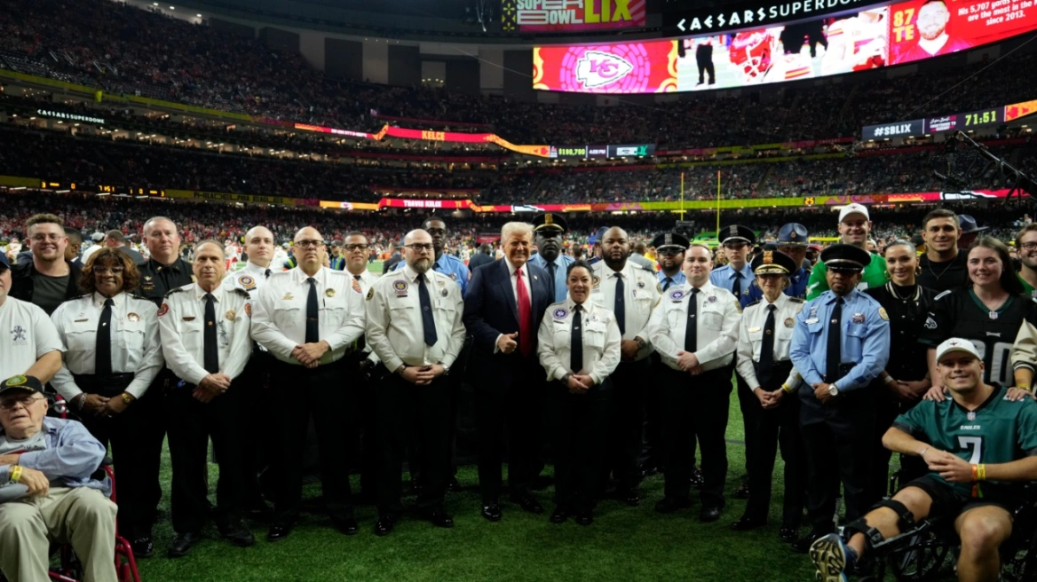 Donald Trump attending Super Bowl LIX at the Superdome