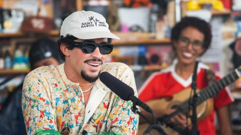 Bad Bunny performs at NPR Tiny Desk with LoS SOBRiNOS band