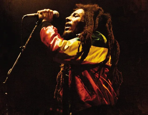Bob Marley singing with passion and soul