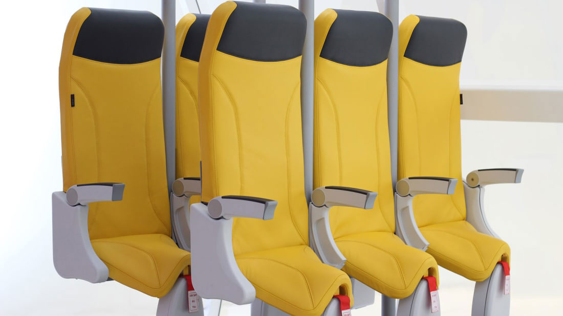 Skyrider 2.0 vertical seats on commercial flight concept