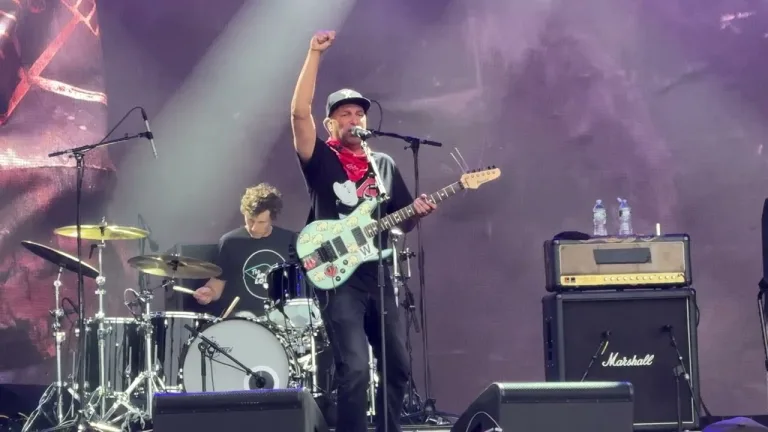 Tom Morello performs at Boston Calling with anti-Trump message