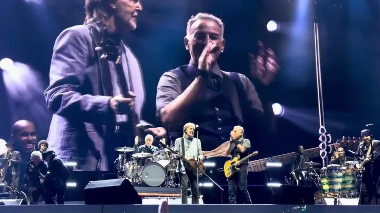 Bruce Springsteen and Paul McCartney perform together at Anfield Stadium Liverpool 2025