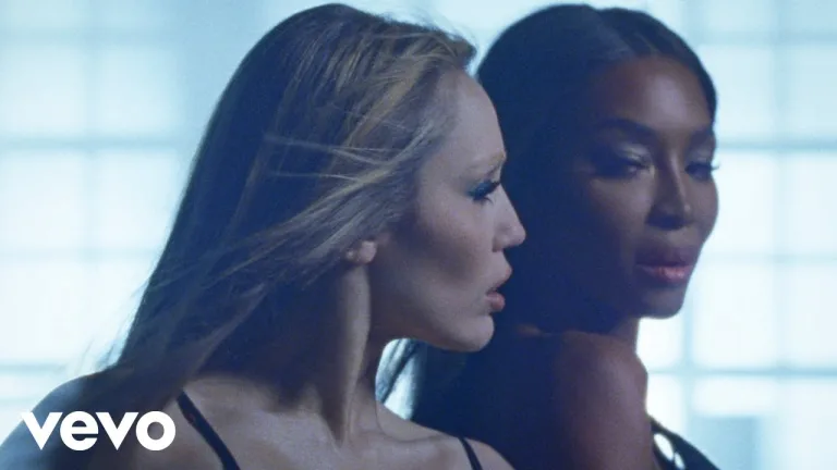 Miley Cyrus and Naomi Campbell striking a pose in “Every Girl You’ve Ever Loved” video