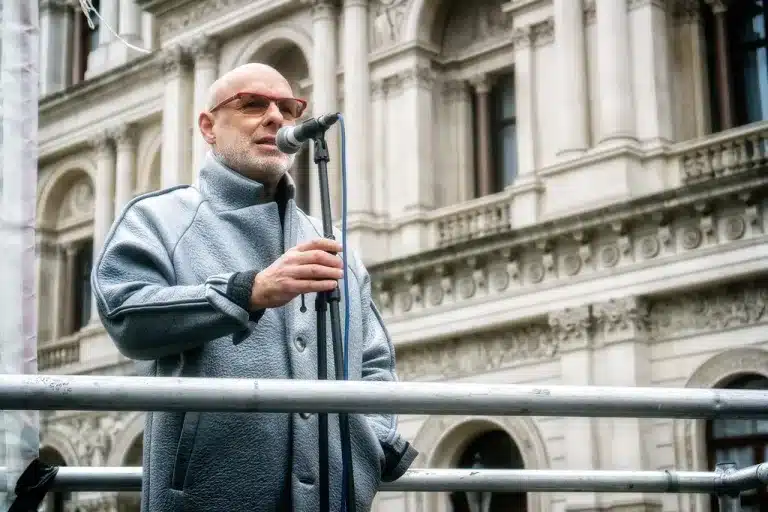 Brian Eno Together for Palestine Wembley concert promo 2025