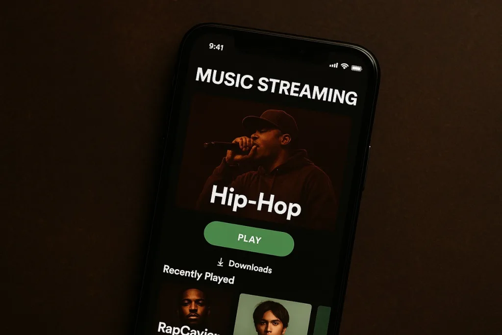 Music streaming platform on smartphone screen