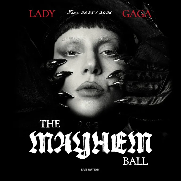 Poster for Lady Gaga's Mayhem Ball 2026 North American tour dates.