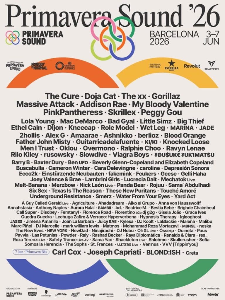 Primavera Sound 2026 lineup with The Cure, Gorillaz, Doja Cat, Massive Attack, and more