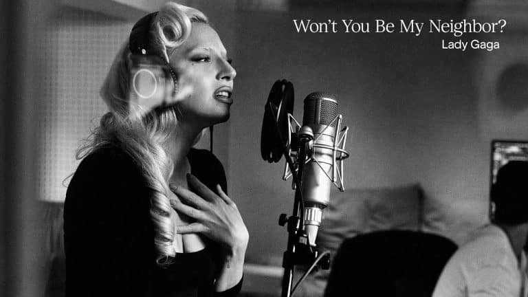 Lady Gaga recording her cover of “Won’t You Be My Neighbor?” for a Super Bowl commercial at Shangri-La Studio