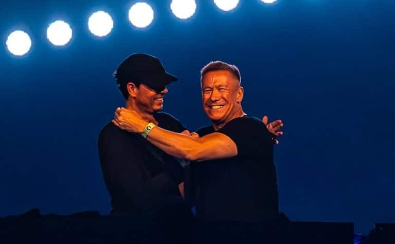 Cosmic Gate members Nic Chagall and Stefan Bossems performing live at a trance festival before their 2025 split.