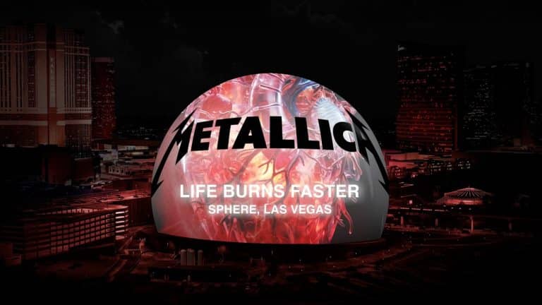 Official poster for Metallica Life Burns Faster residency at Sphere featuring 2026 tour dates