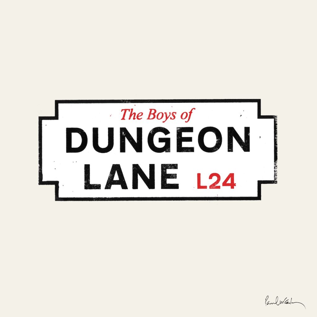 The album cover of Paul McCartney's The Boys of Dungeon Lane, featuring nostalgic imagery of 1950s Liverpool.