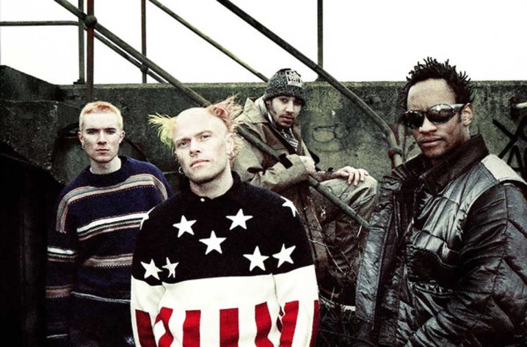 Keith Flint performing in the iconic black and white music video for The Prodigy Firestarter 30th anniversary.