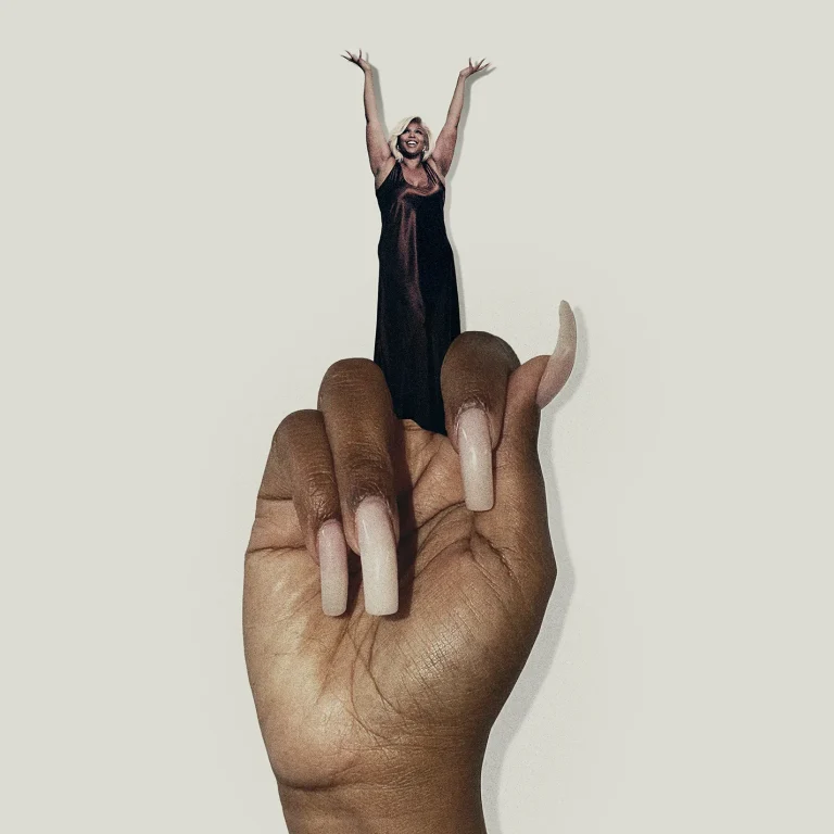 Lizzo's "Bitch" album cover featuring a middle finger hand gesture with a photo of Lizzo smiling.