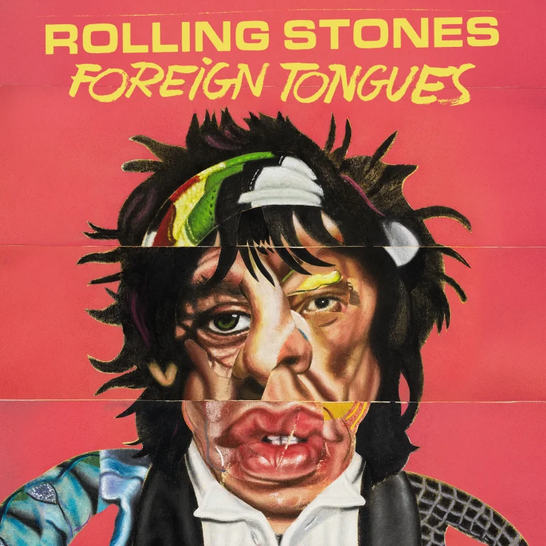 The Rolling Stones Foreign Tongues album cover by Nathaniel Mary Quinn featuring artistic portraits of Jagger, Richards and Wood.