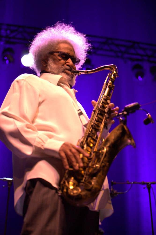 Jazz legend Sonny Rollins performing live with his tenor saxophone
