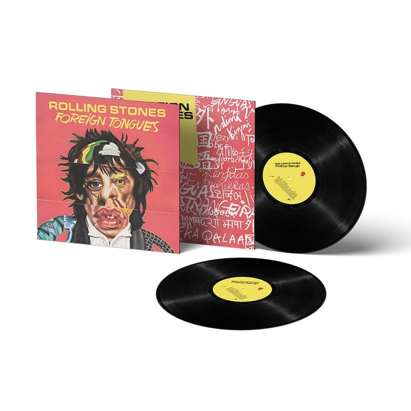 The Rolling Stones Foreign Tongues album cover by Nathaniel Mary Quinn featuring artistic portraits of Jagger, Richards and Wood.