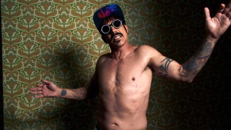 Red Hot Chili Peppers band members Anthony Kiedis and Flea performing live